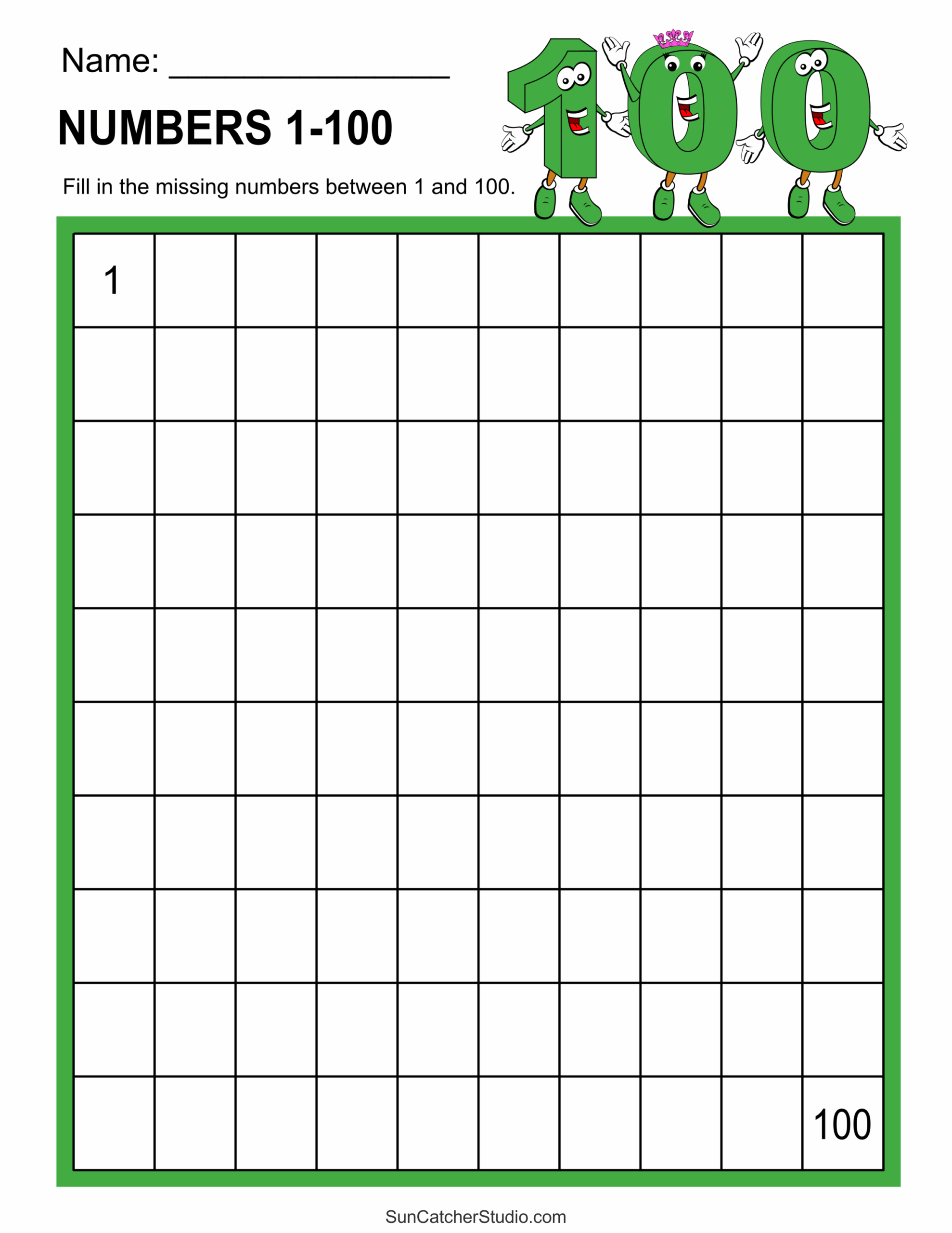Blank One Hundred Chart Printable