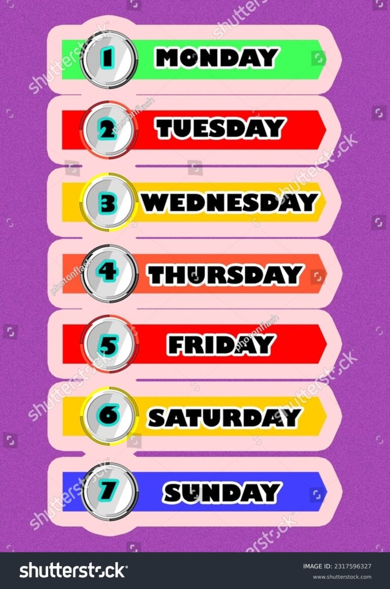Printable Days Week Chart Kids Learning Stock Illustration 