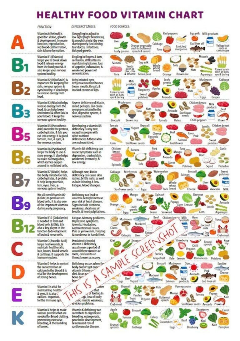 Vitamin Foods Reference Chart PRINTABLE INSTANT DOWNLOAD Pdf at a glance Information Poster For Healthy Nutritional Eating Education Etsy