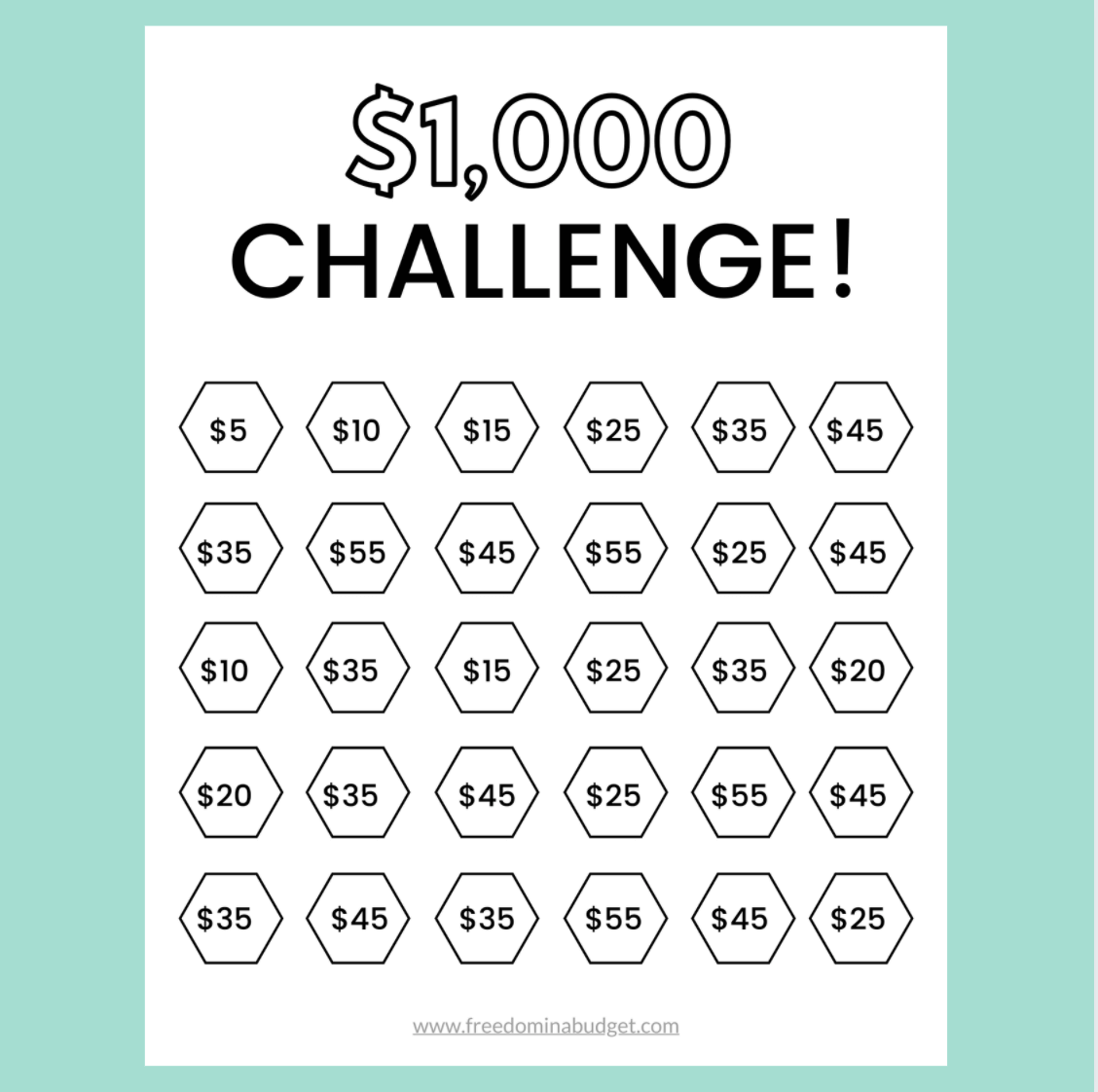  1 000 Challenge Printable Freedom In A Budget