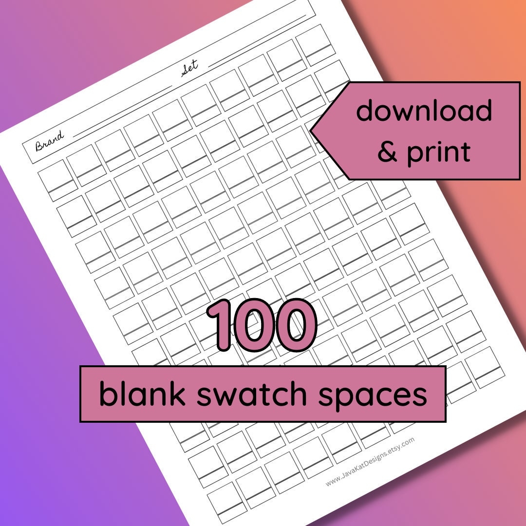 100 Blank Color Swatch Chart Printable Color Chart For Colored Pencils Markers Swatching Adult Coloring PDF Instant Download Etsy