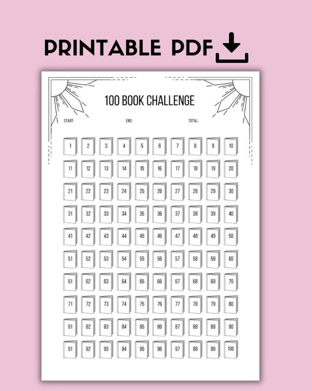 100 Book Challenge Printable Reading Tracker Reading Log PDF Etsy