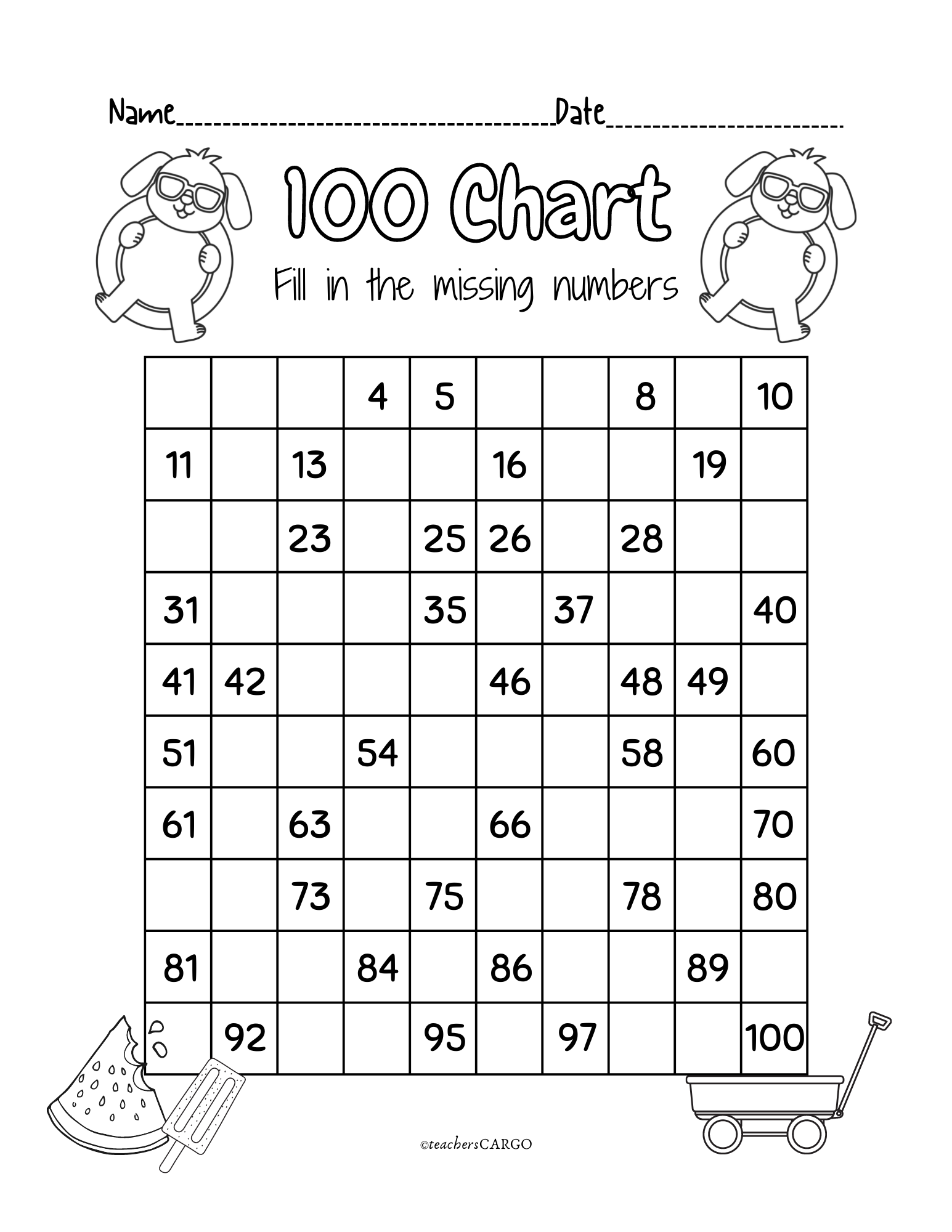 100 Chart Missing Number Fill In The Missing Numbers Worksheet Made By Teachers