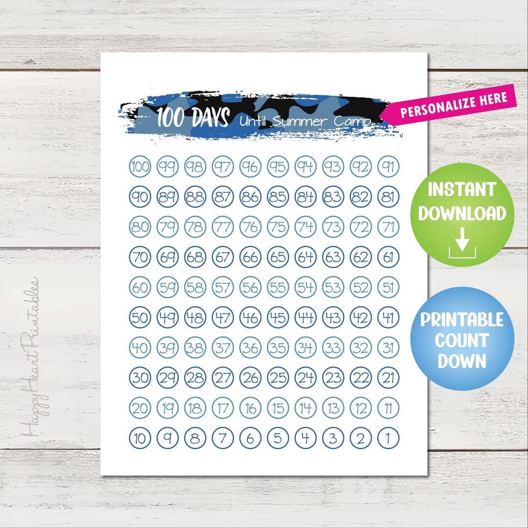 100 Day Countdown Printable 100 Days Chart Etsy