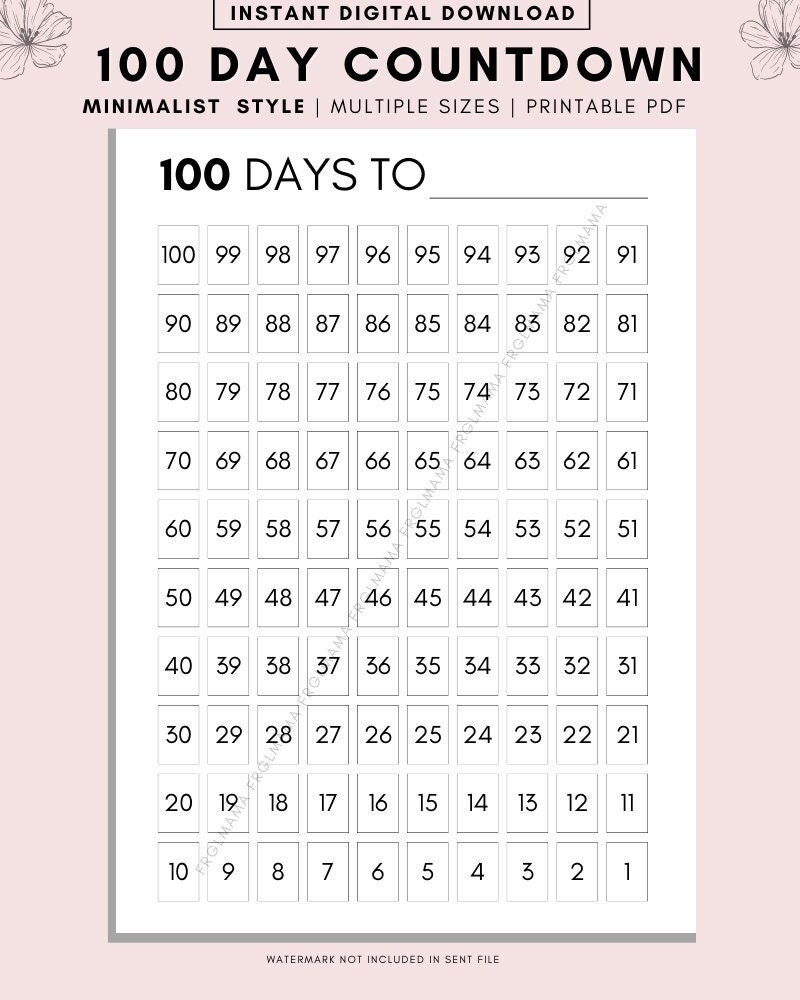 100 Day Countdown Printable Minimalist Planner PDF Etsy Israel