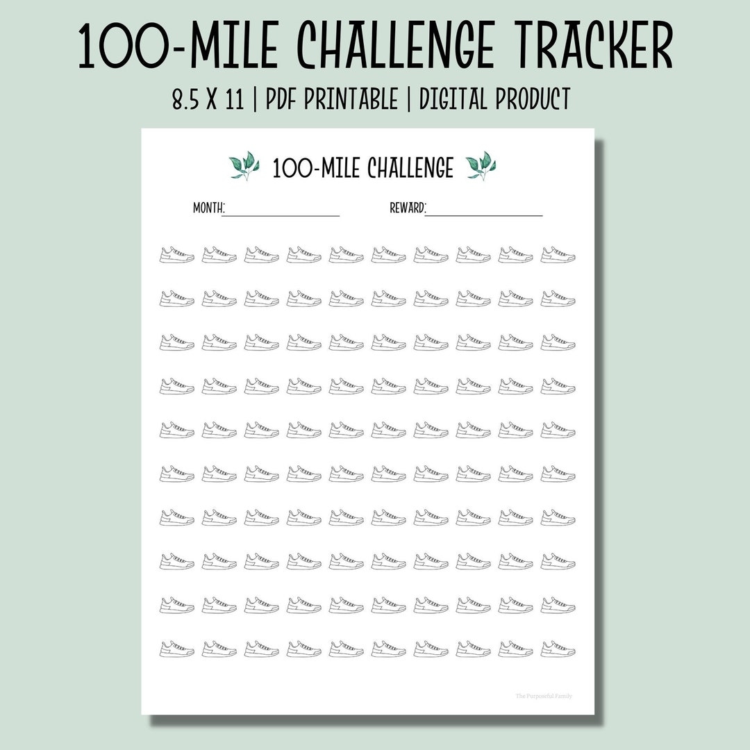 100 Mile Challenge Tracker Printable Running Tracker Walking Tracker Exercise Planner Workout Planner Instant Download Etsy