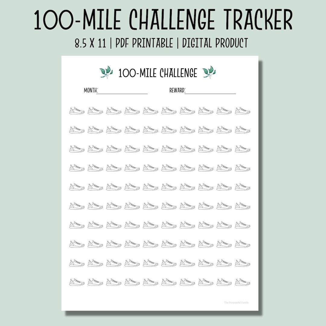 100 Mile Challenge Tracker Printable Running Tracker Walking Tracker Exercise Planner Workout Planner Instant Download Etsy
