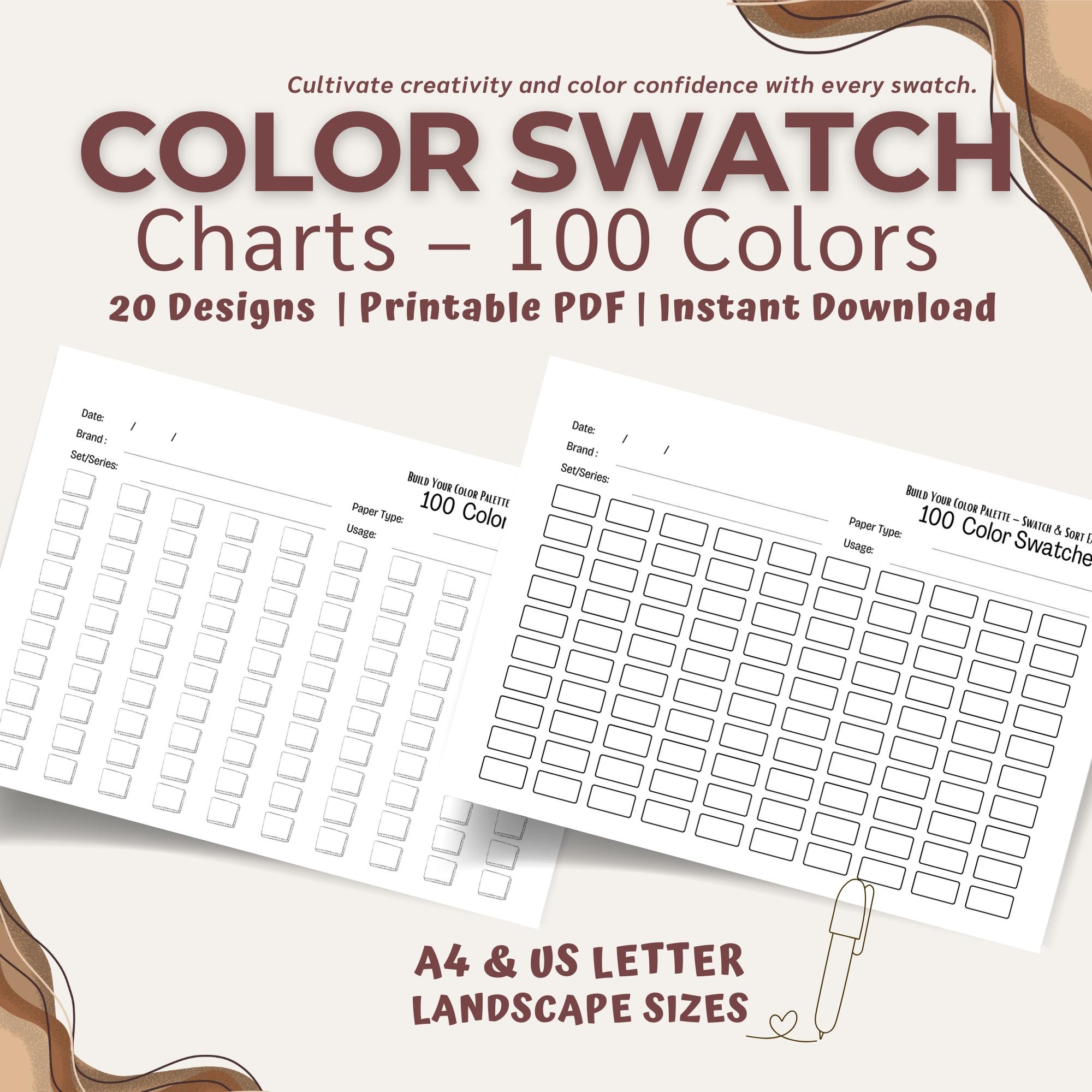 100 slot Color Swatch Chart For Markers Pencils Watercolor PDF Download A4 US Letter Etsy