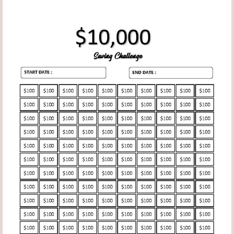 10000 Savings Challenge Tracker Printable Financial Tracker Money Saving Instant Download Etsy
