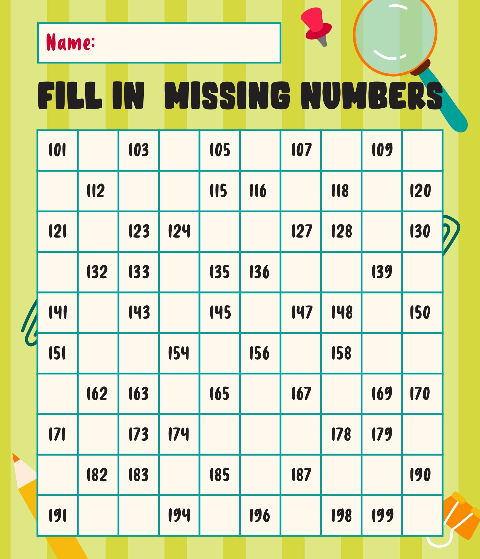 101 To 200 Chart 10 Free PDF Printables Printablee