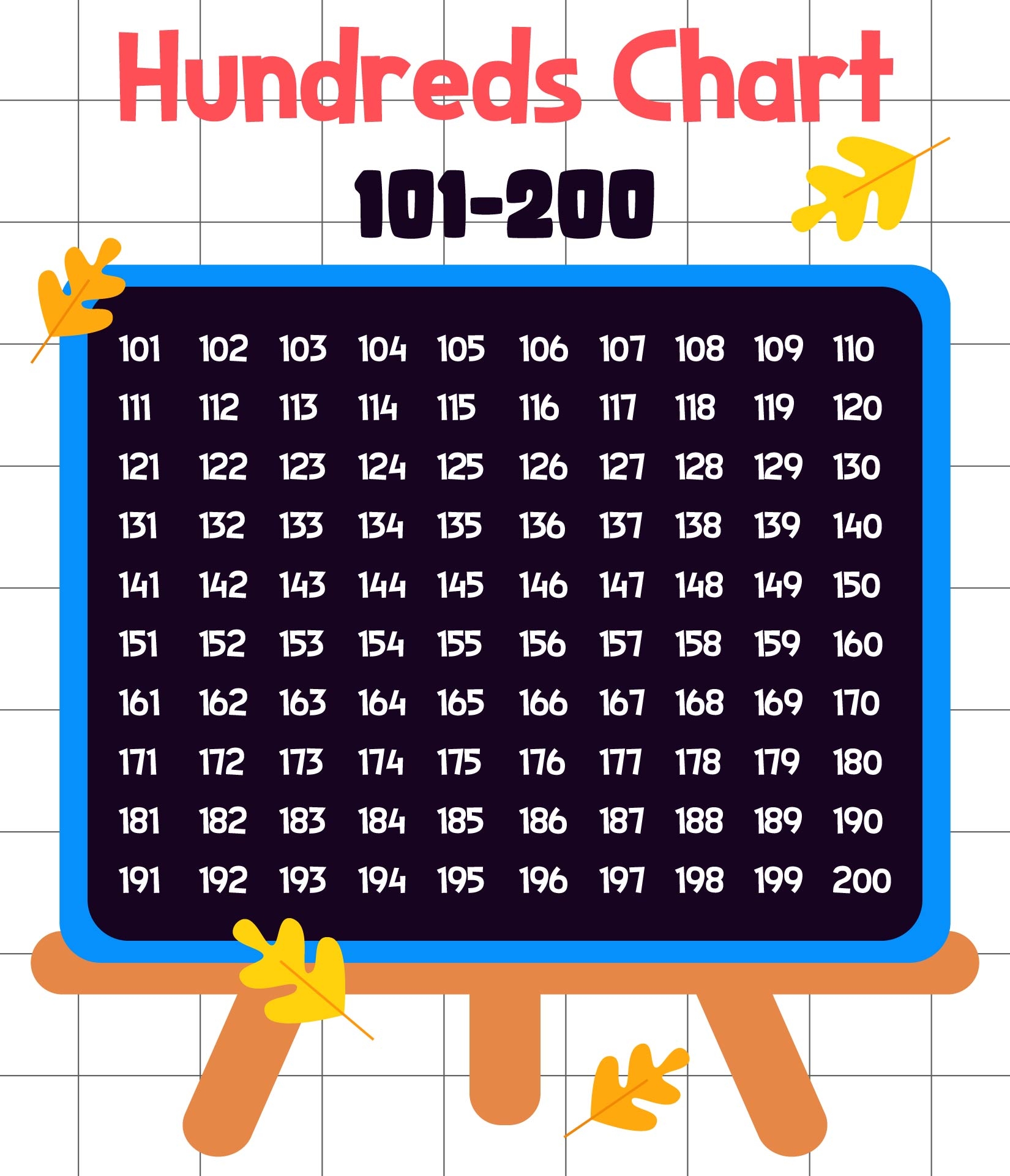 Number Chart 101 200 Printable
