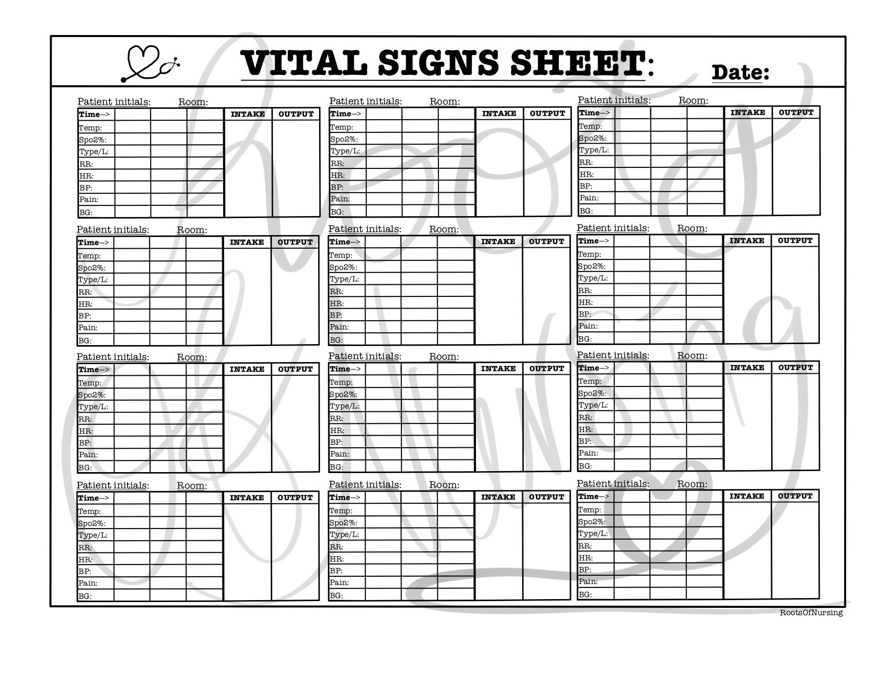 12 Patient Vital Signs Sheet Etsy