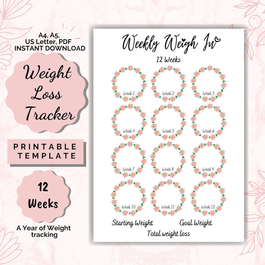 12 Week Weight Loss Tracker Motivational Chart printable PDF Etsy