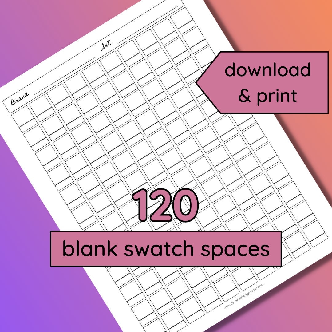 120 Color Swatch Chart Printable