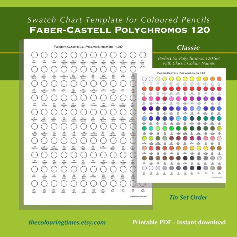 120 Polychromos Faber Castell Swatch Chart Printable Template PDF Classic Colors Chart For Coloured Pencils Polys Names And Numbers Etsy