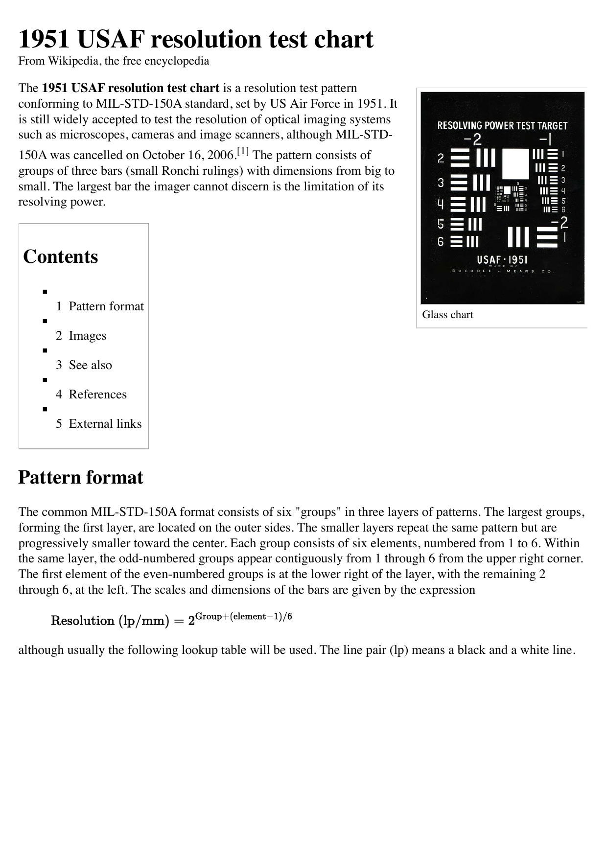 1951 USAF Resolution Test Chart Optics Imaging