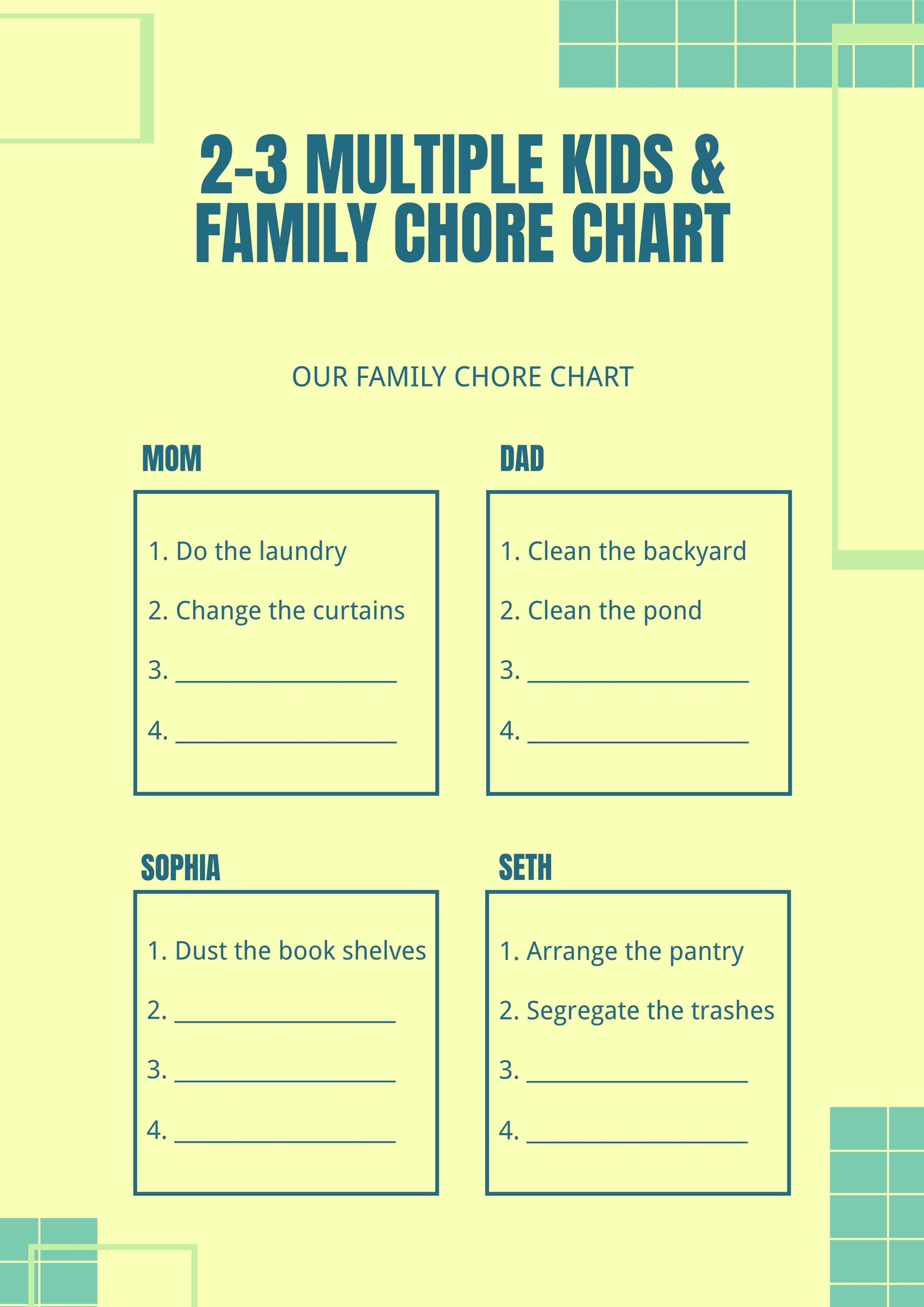 Free Printable Multiple Child Chore Chart