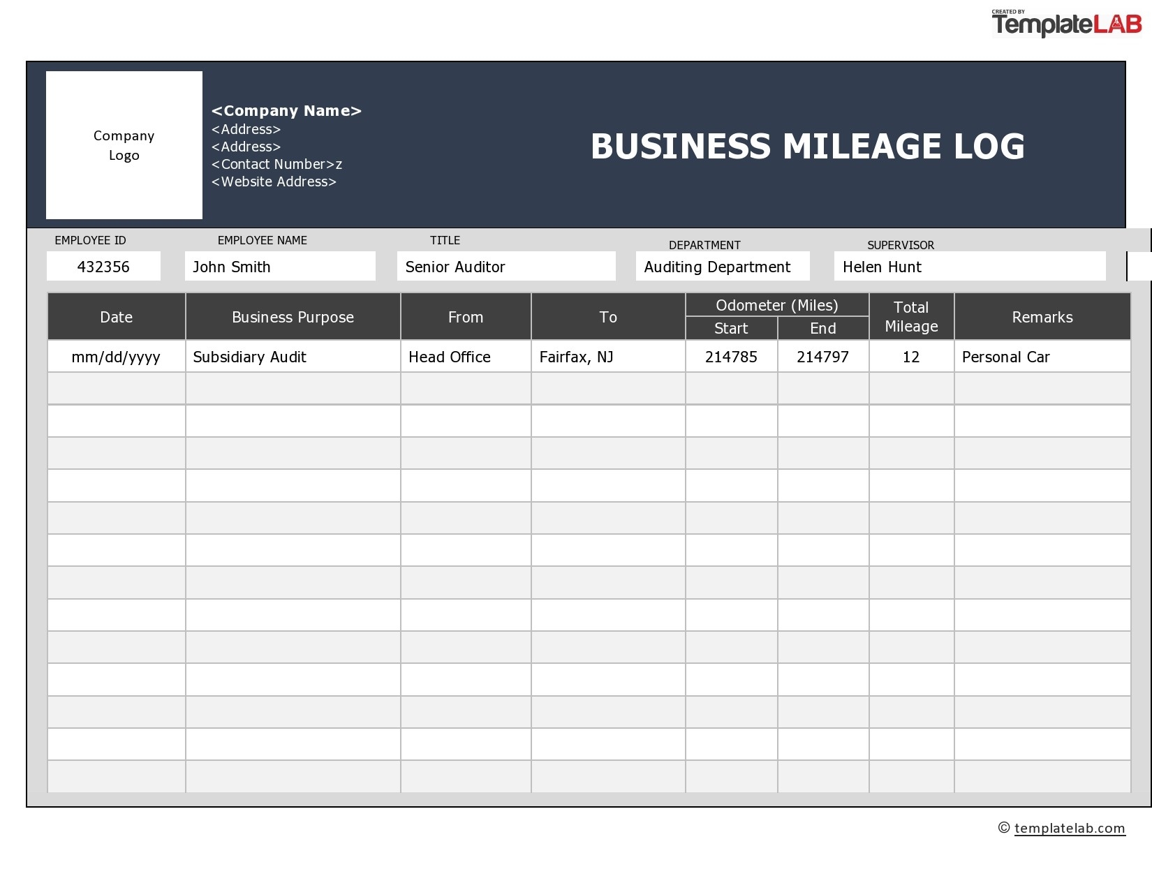 Free Printable Mileage Chart