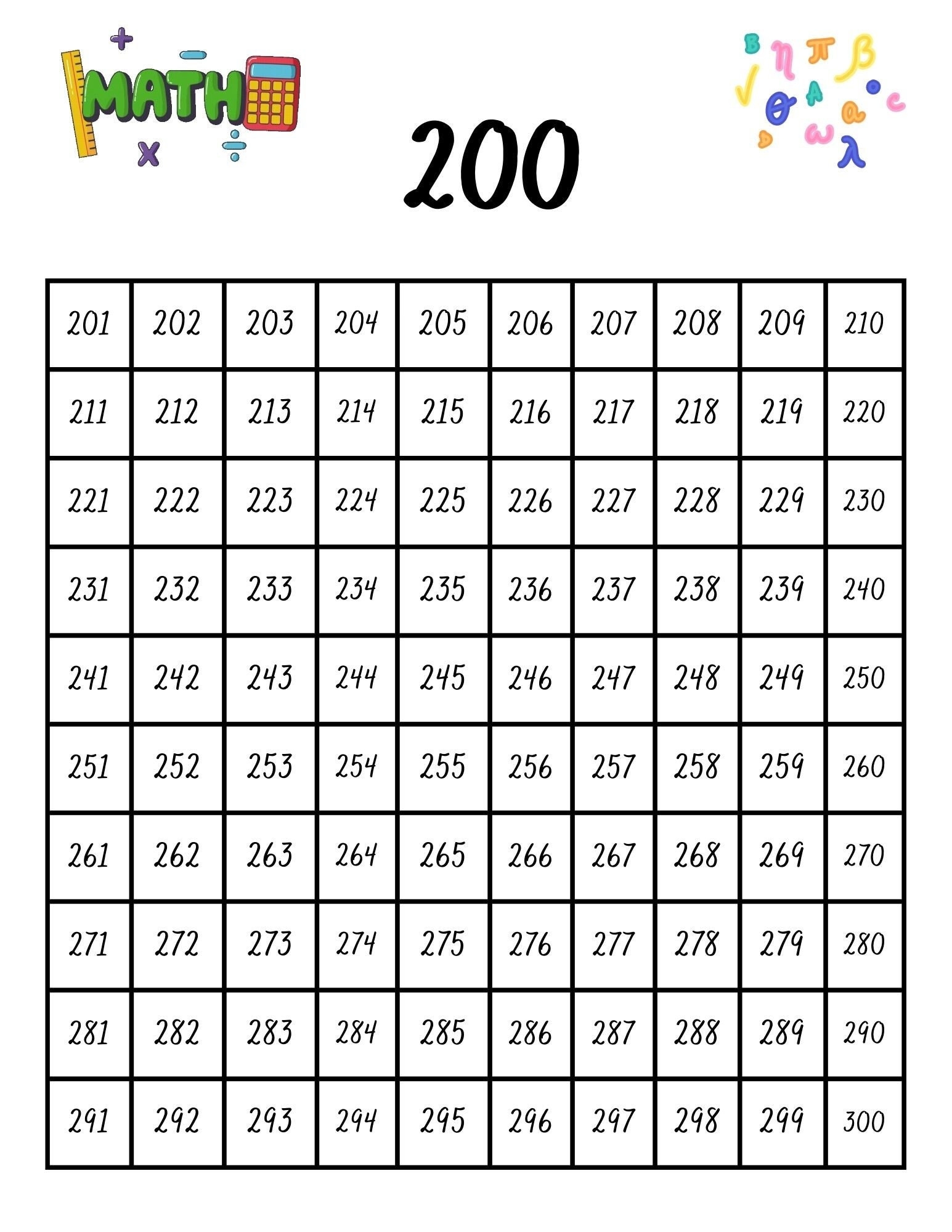 1 200 Chart Printable 1 200 Chart Printable