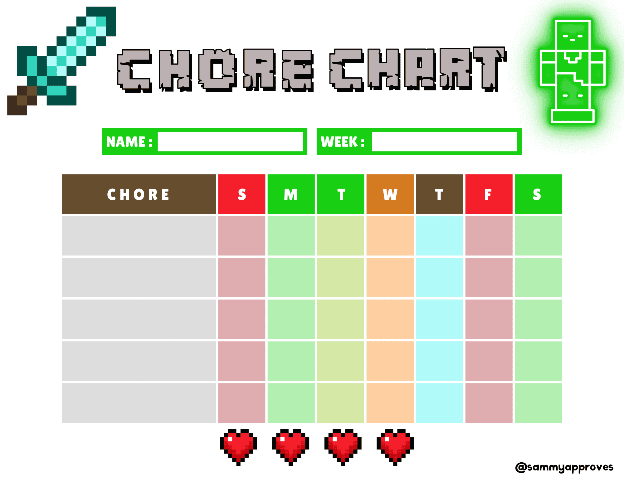 Free Printable Minecraft Chore Chart Free Printable Minecraft Chore Chart