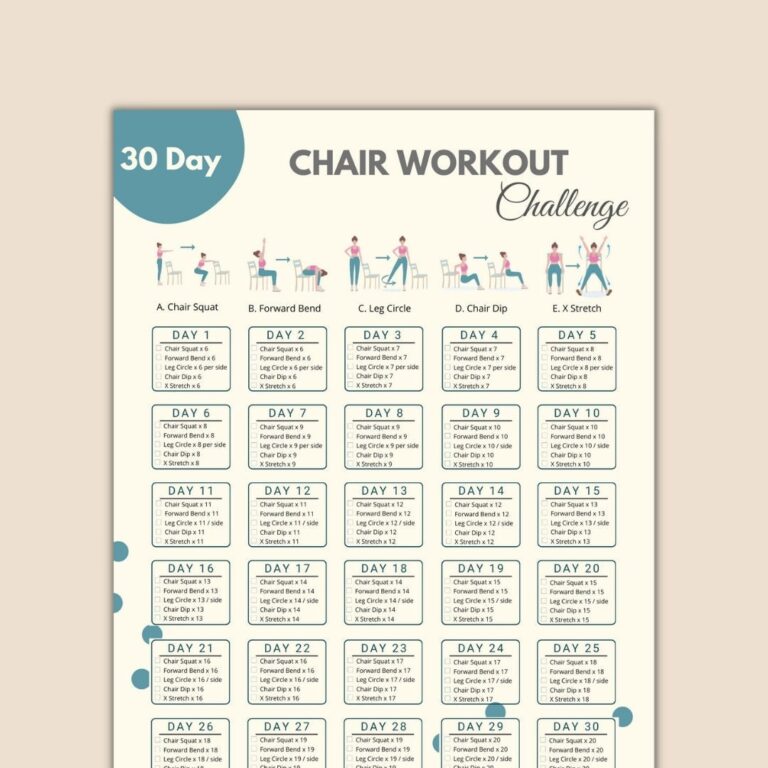 28 Day Free Workouts 30 Day Chair Workout Challenge Printable Chair Yoga Guide 10 Mins Workout Planner Digital Digital Office Workout Sitting Workout