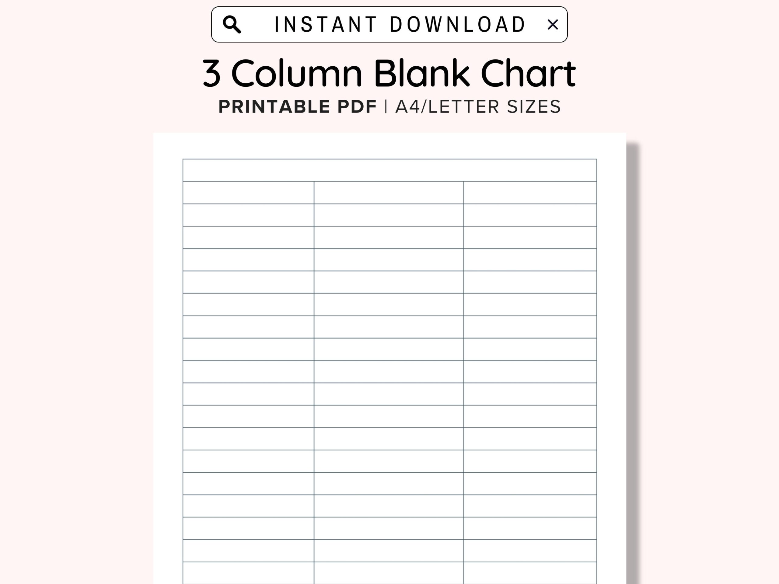 3 Blank Columns Chart Text Input Print And Write Printable Digital Download Blank Column Template Printable Columns Columns W Title PDF Etsy