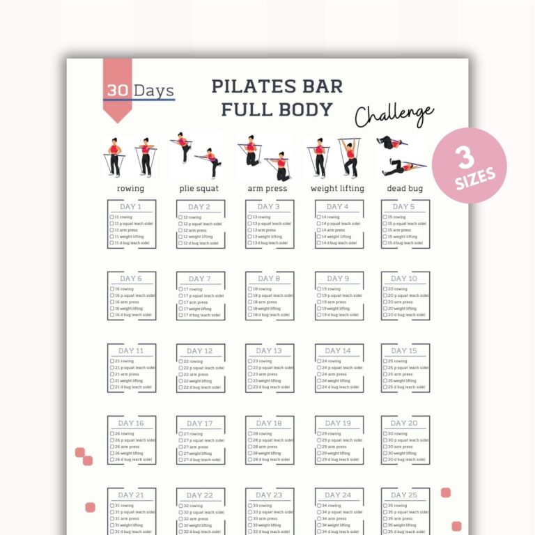 30 day Pilates Bar Challenge Full Body Workout Guide Printable Exercise Planner digital Download Etsy