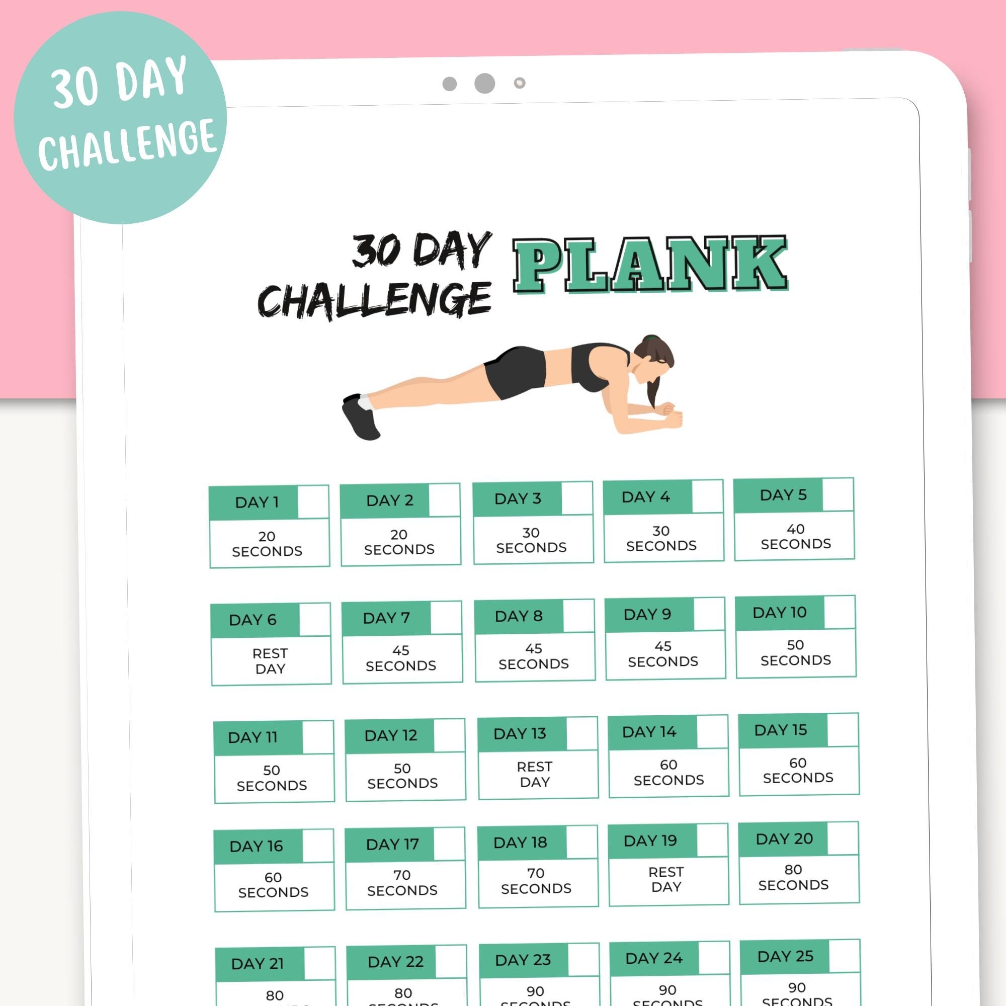 30 Day Plank Challenge 30 Day Challenge Printable Digital Download Fitness Exercises Etsy