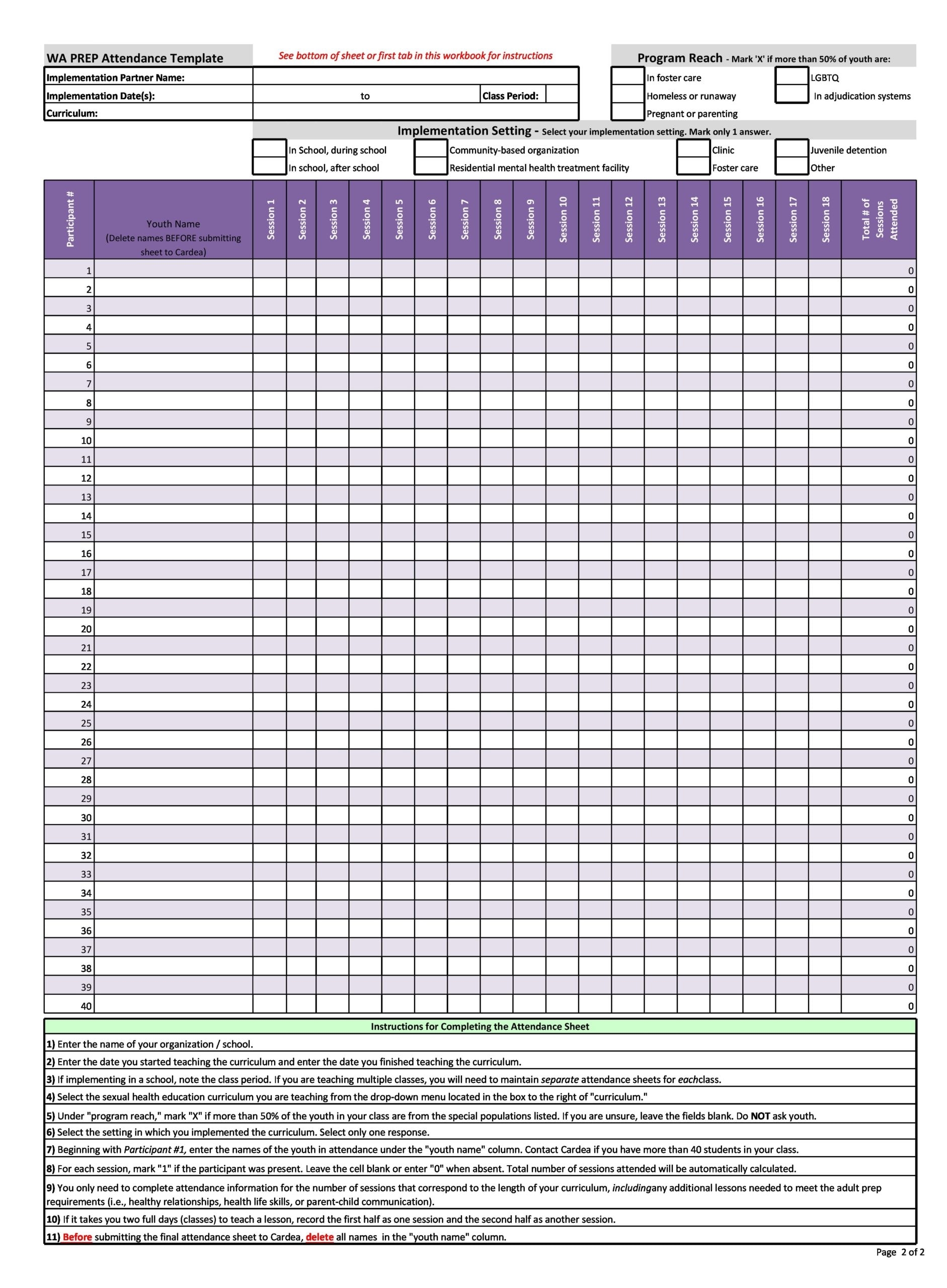 Attendance Charts Printable