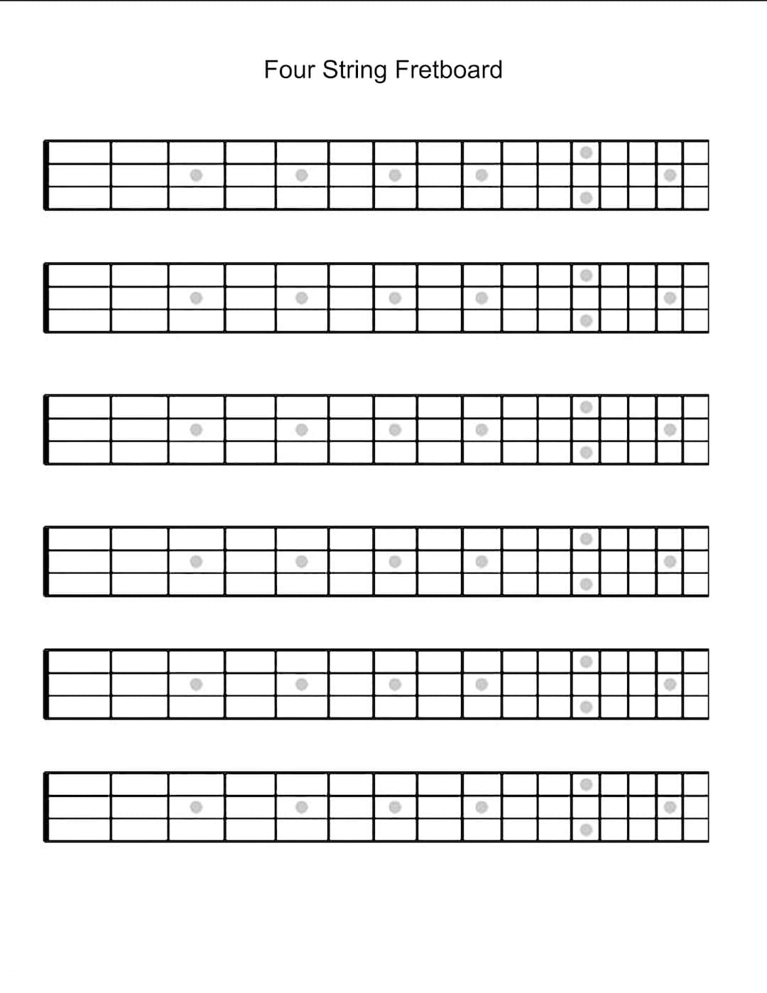 4 String Printable Guitar Blank Fretboard Chart Diagram Etsy