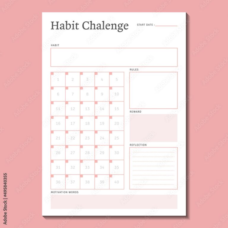 40 Day Habit Challenge Planner Daily Tracker Grid Template Vector In Minimalist Outline Style Stock Vector Adobe Stock