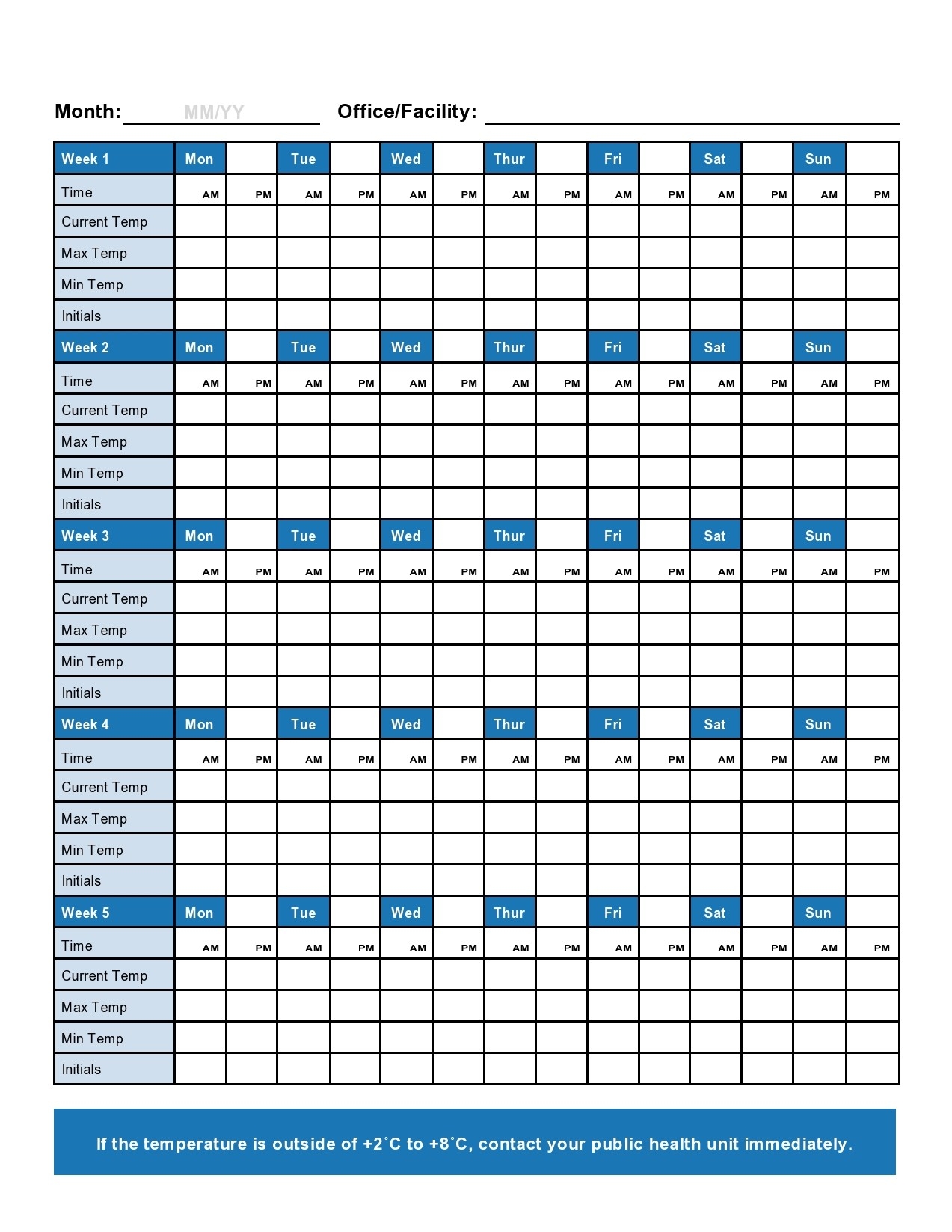 40 Printable Temperature Log Sheets Word Excel PDF 