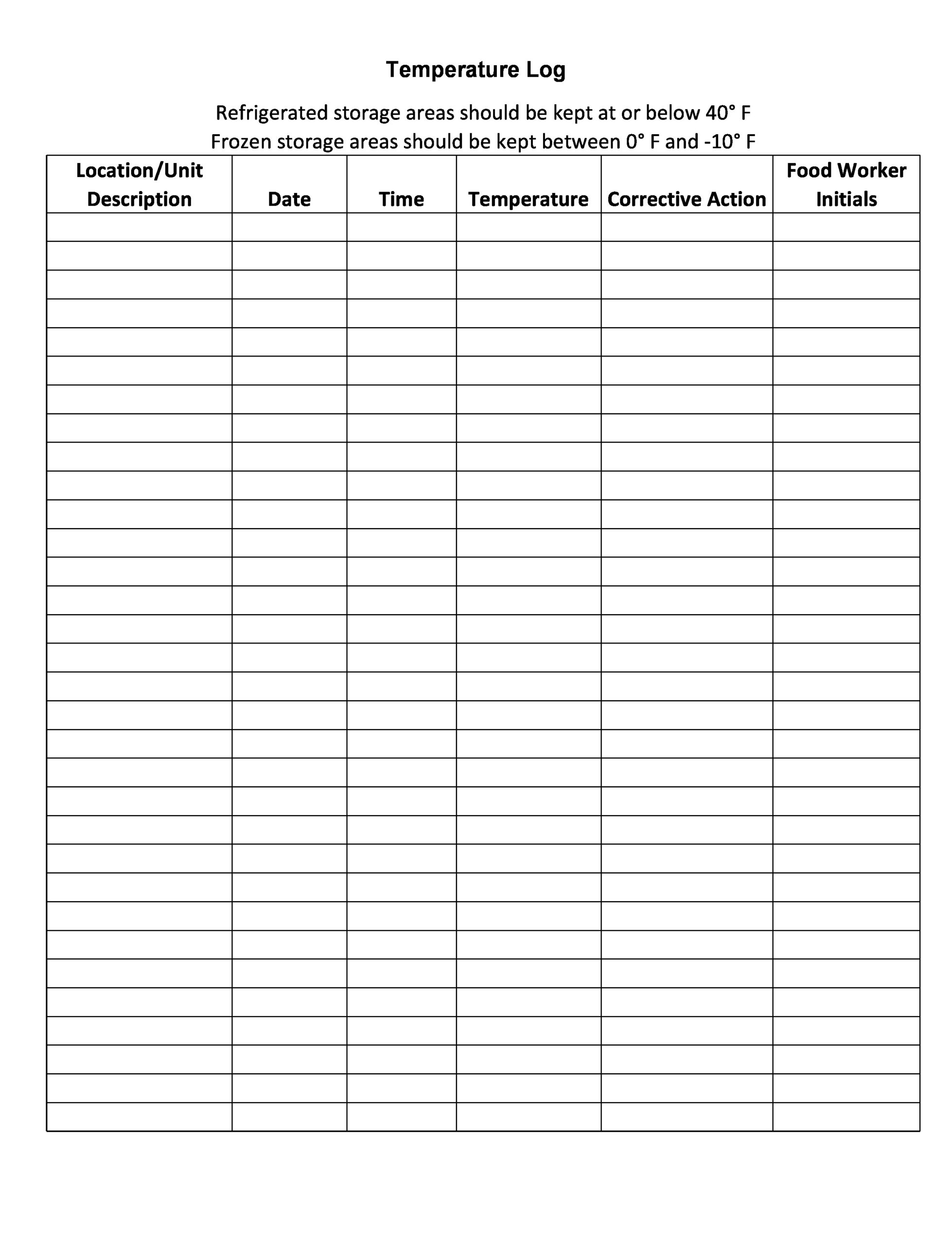 40 Printable Temperature Log Sheets Word Excel PDF 
