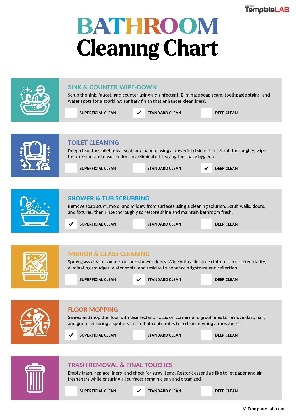 42 Printable Bathroom Cleaning Checklists Word PDF Excel 