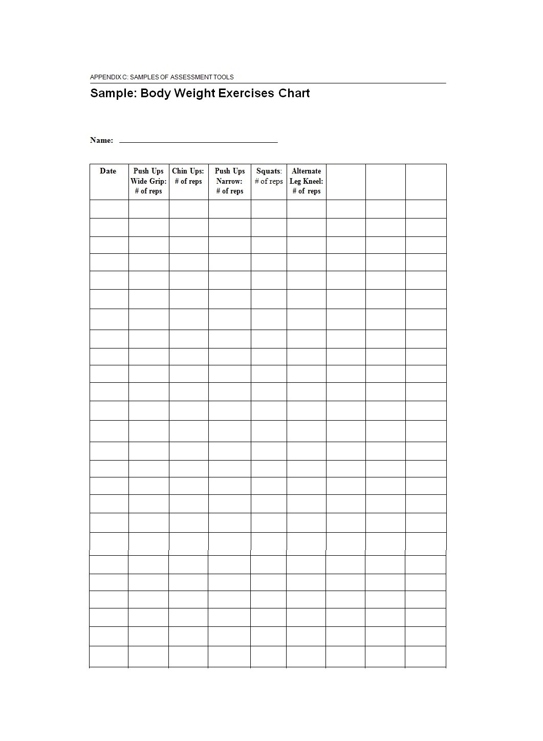 Fitness Charts Printable