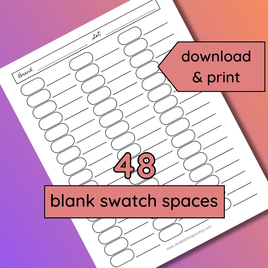 48 Blank Color Swatch Chart Printable Color Chart For Colored Pencils Markers Swatching Adult Coloring PDF Instant Download Etsy