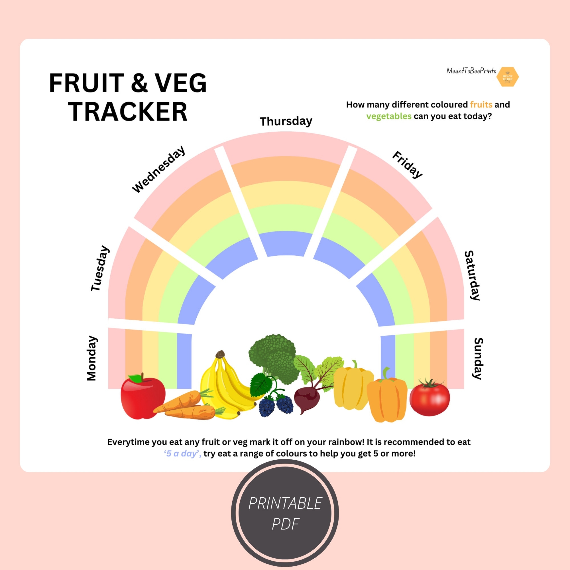 5 A Day Tracker Healthy Eating Fruit Veg Tracker Eat The Rainbow Etsy Denmark