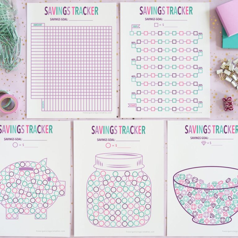 5 Free Printable Savings Tracker Pages