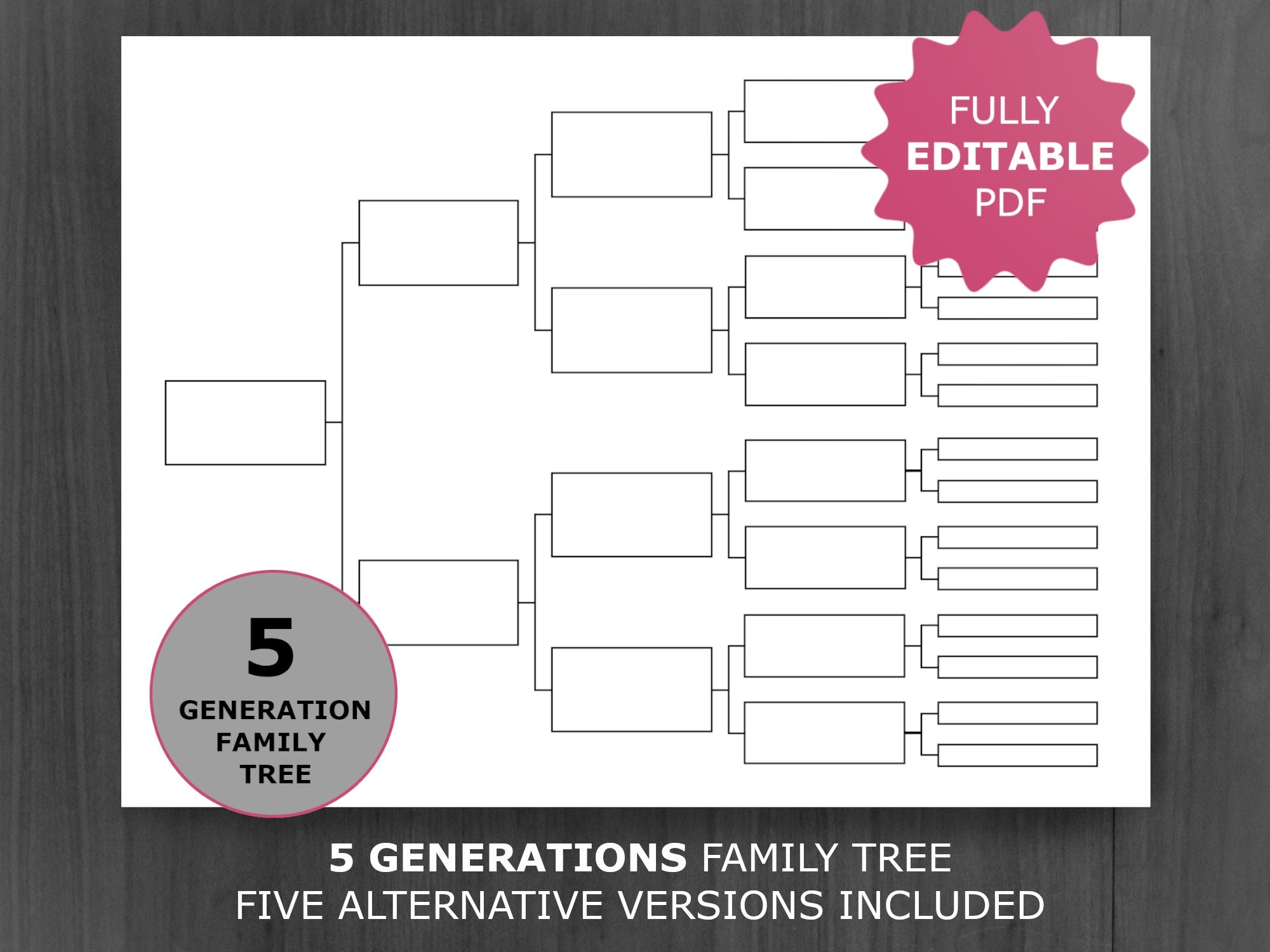 5 Generation Family Tree Chart Printable And Editable Genealogy Template PDF Etsy
