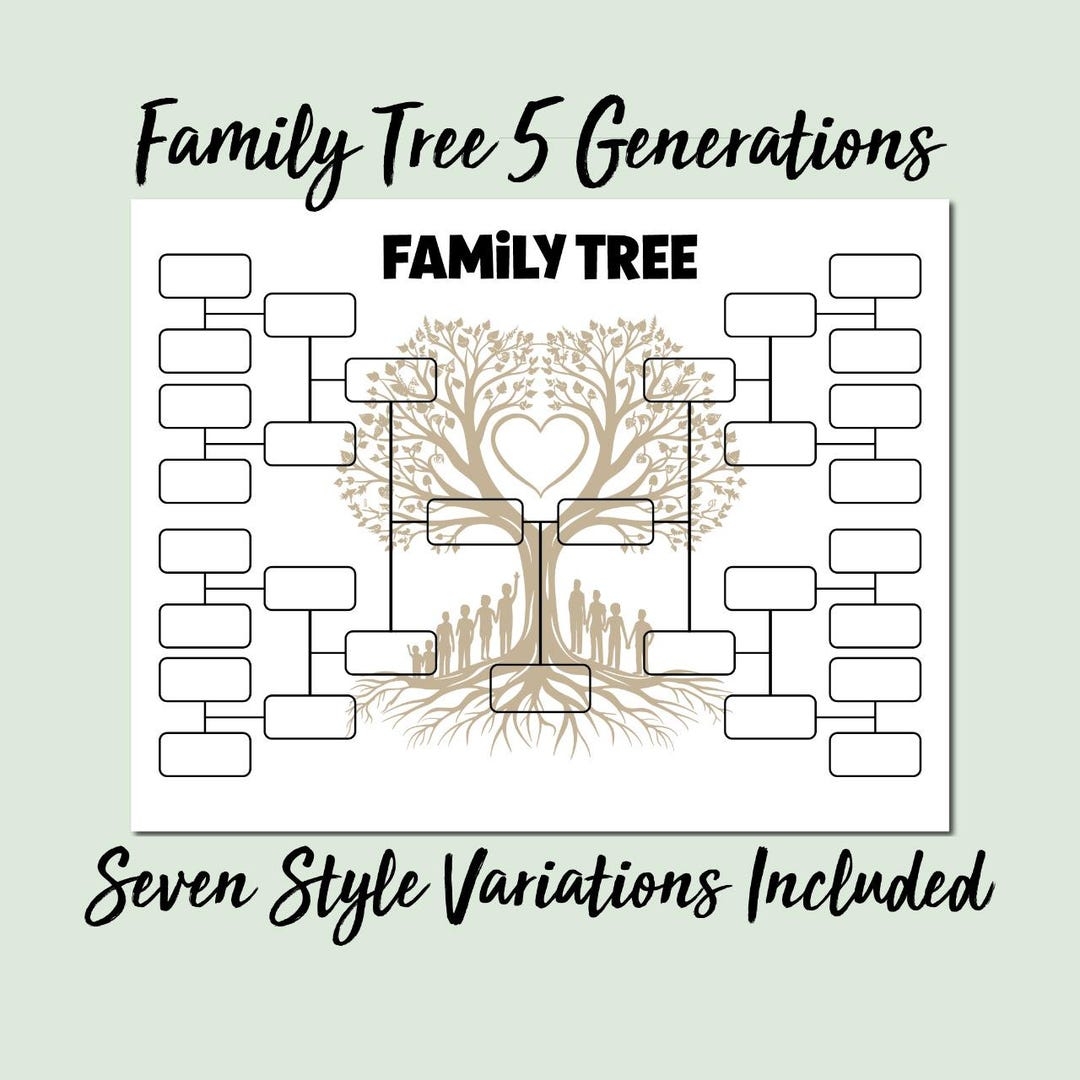 5 generation Family Tree Template Fillable Genealogy Chart digital Download Etsy