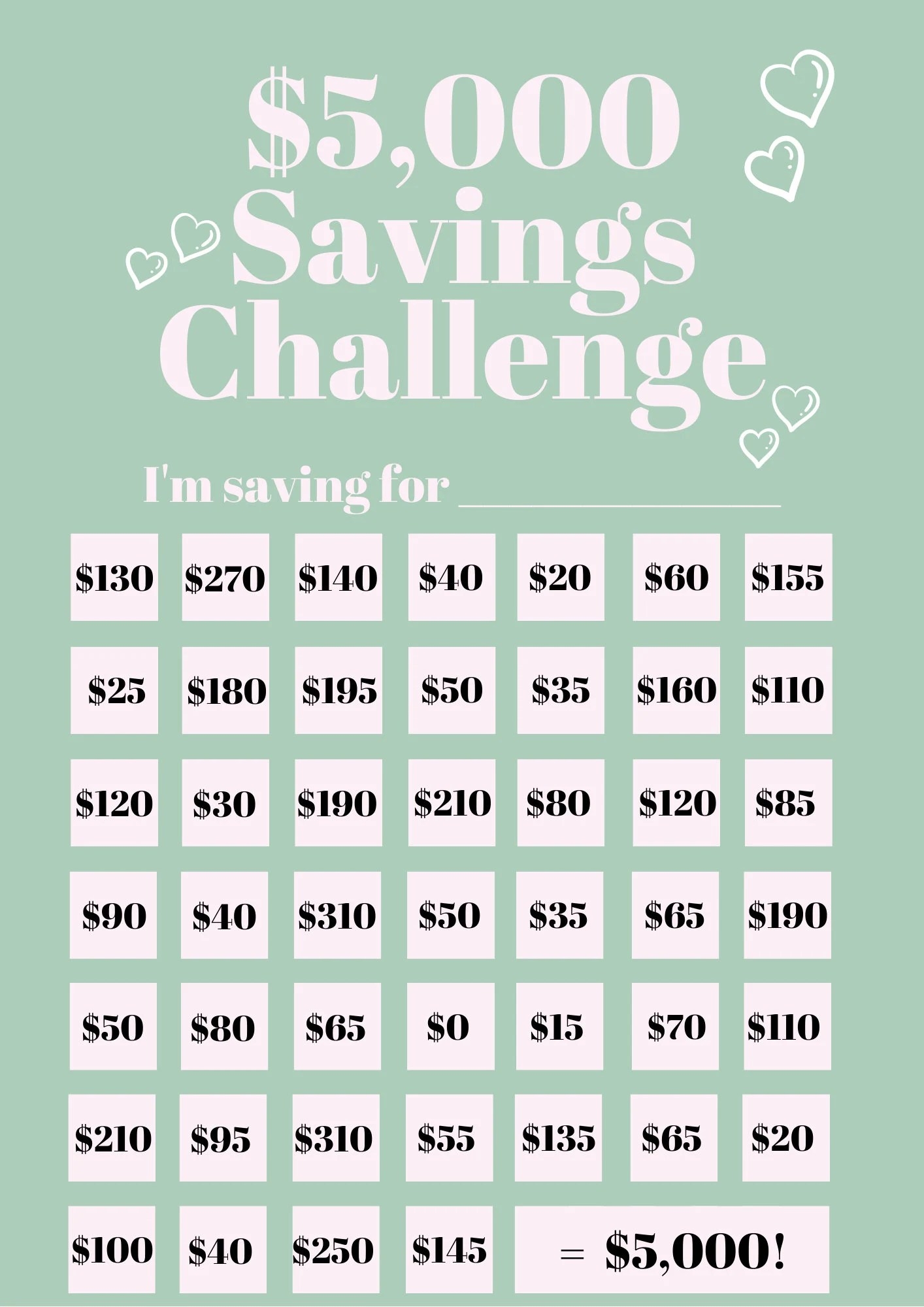 5 Savings Challenge Free Printable Printable Party Favors