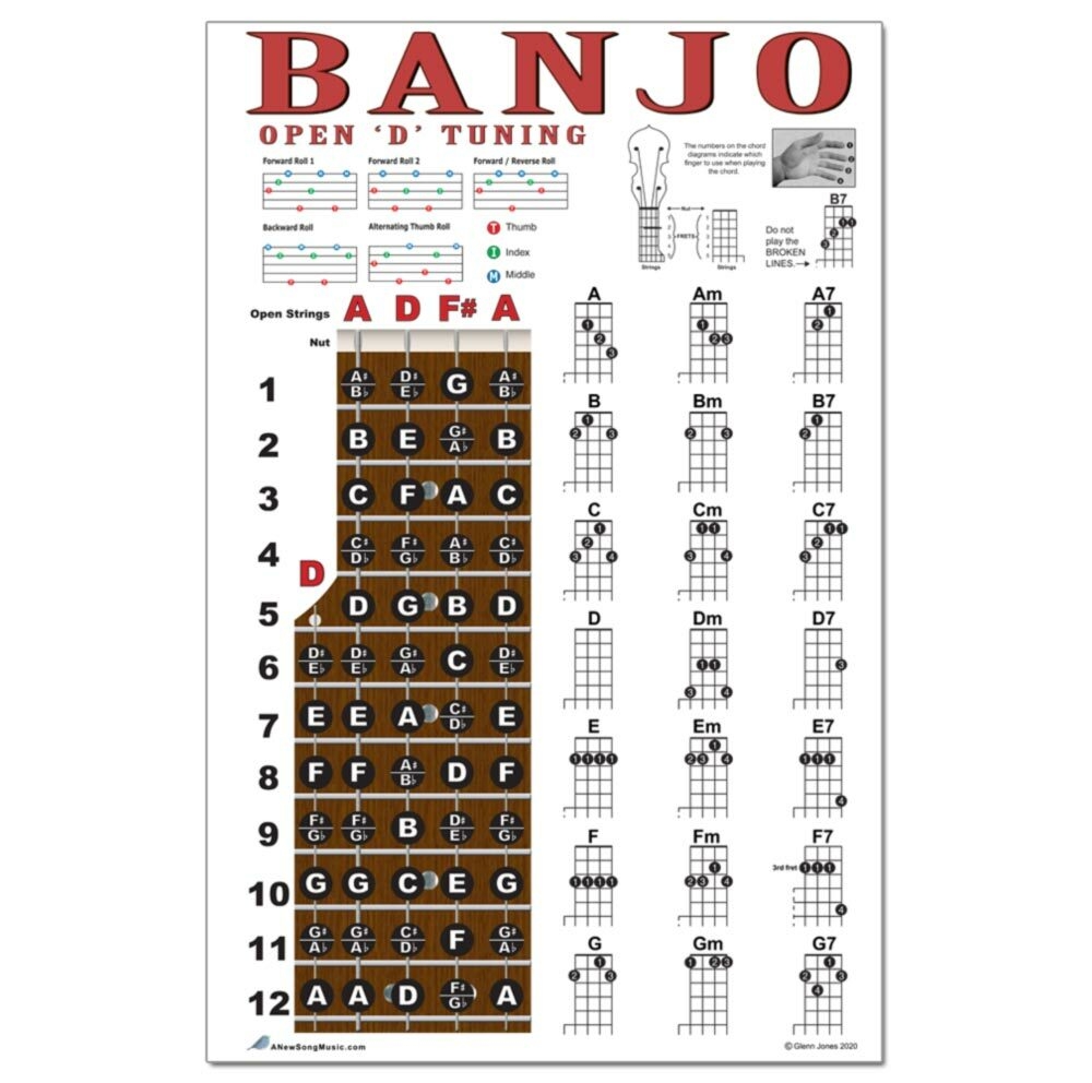5 String Banjo Chord Poster Open D Tuning Chords Chart Plucky Backwoods Travel EBay