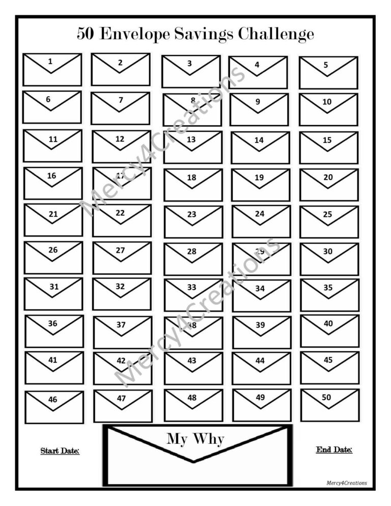 50 Envelope Challenge Savings Tracker Printable Etsy