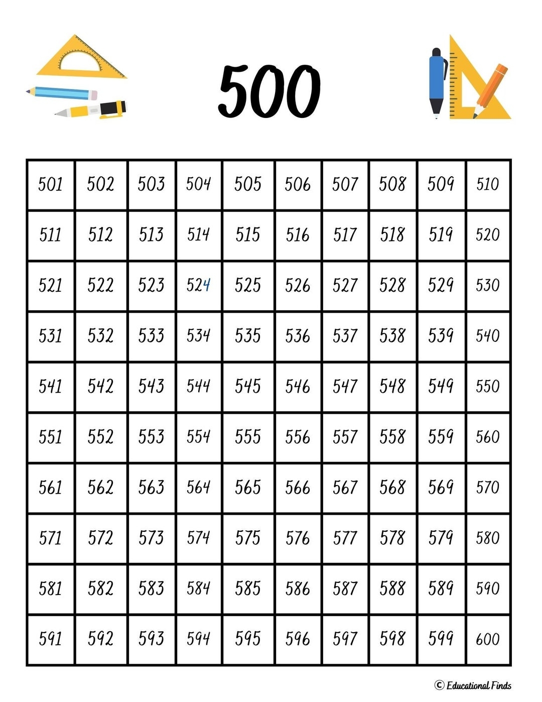 500 Chart Digital Printable Etsy 500 Chart Digital Printable Etsy