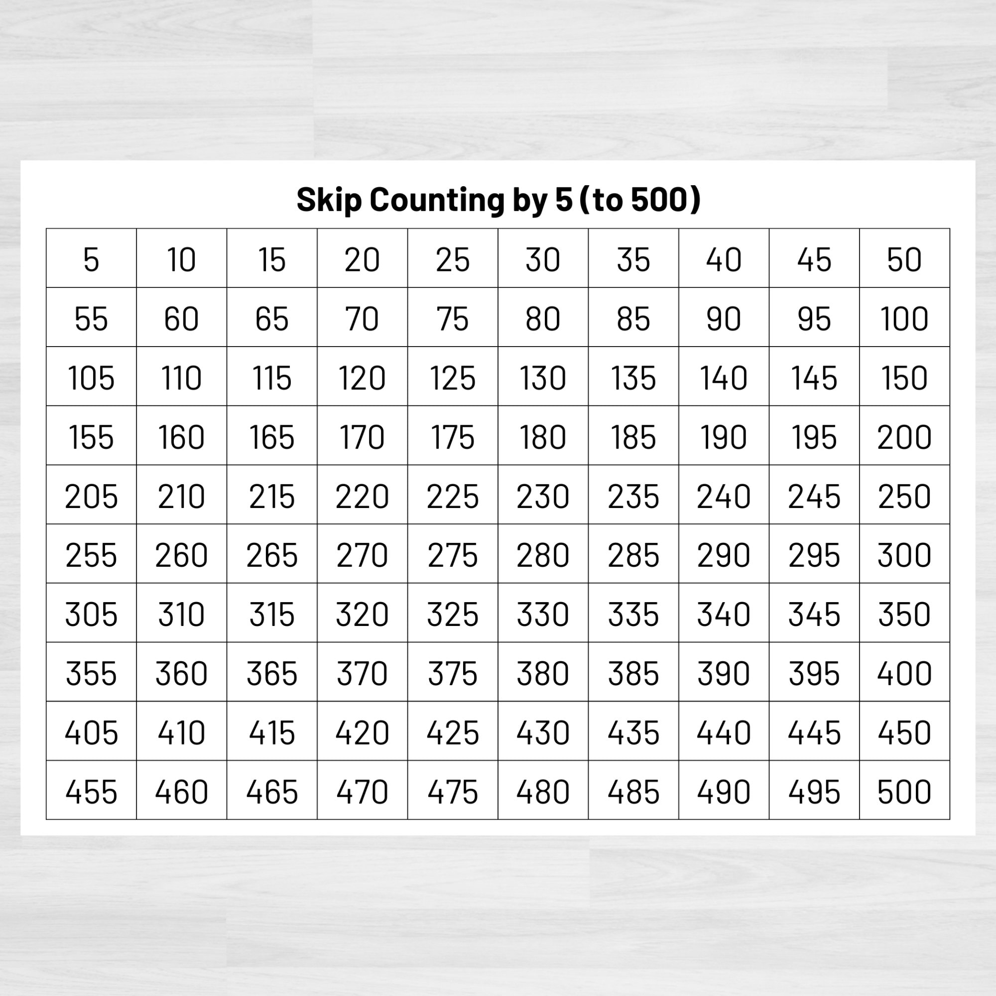 500 Chart Printable