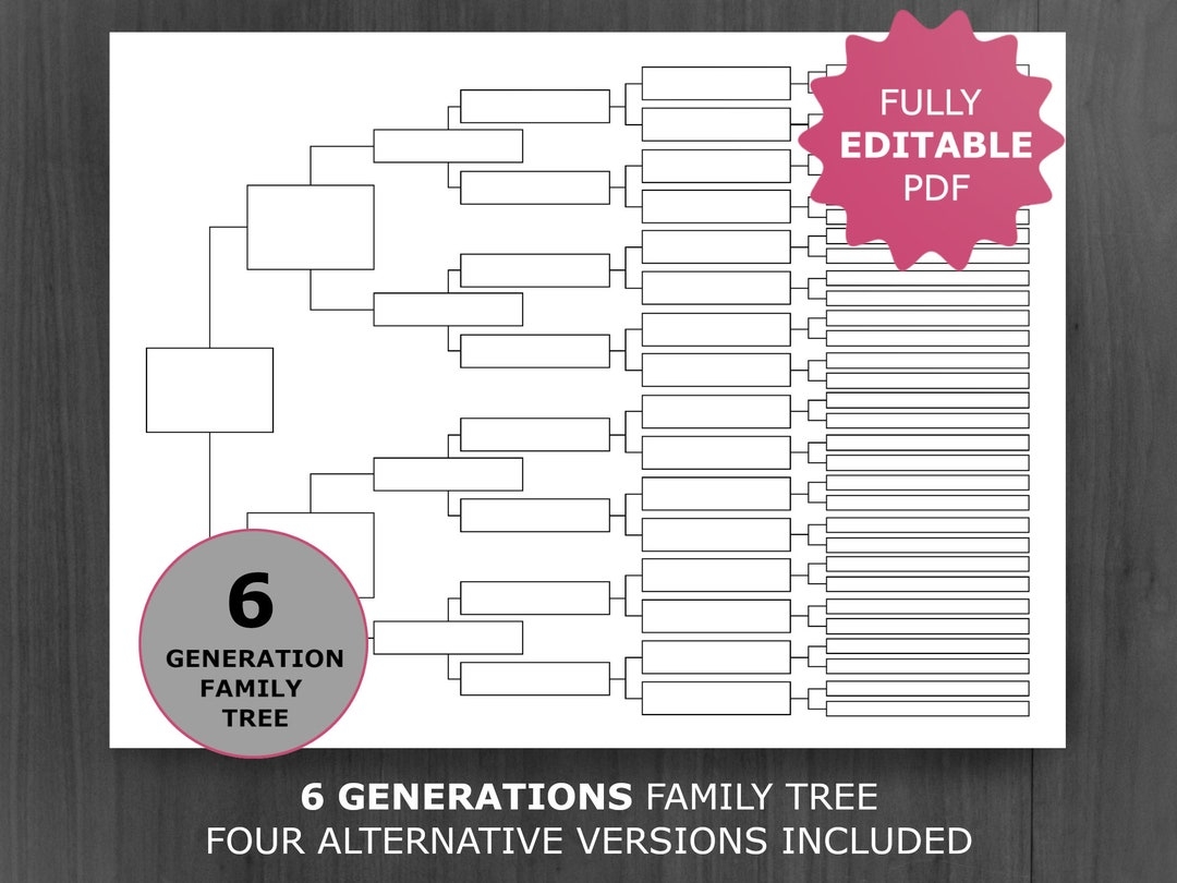 6 Generation Family Tree Chart Printable And Editable Genealogy Template PDF Etsy