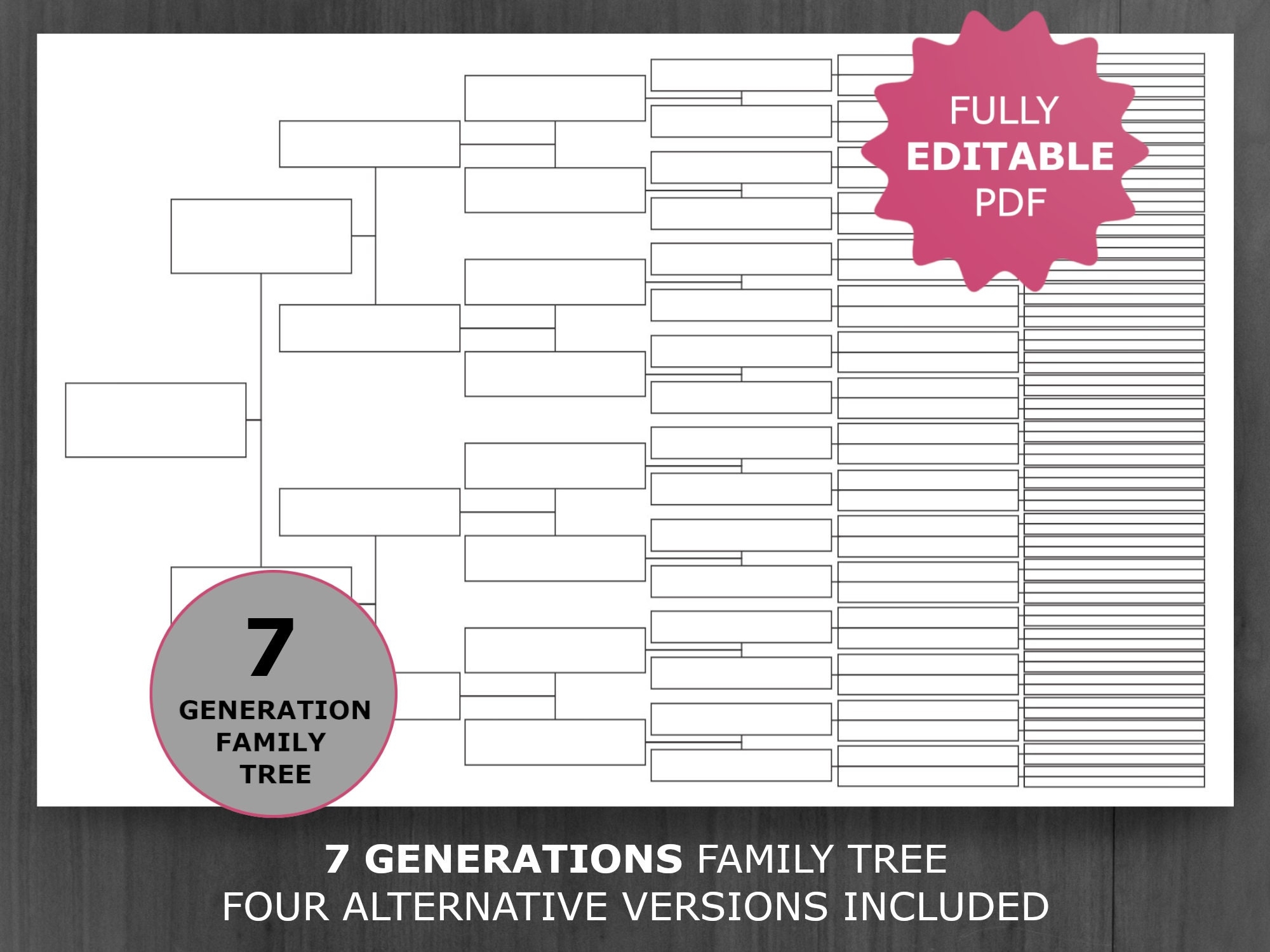 7 Generations Family Tree Chart Printable And Editable Family Tree Template Digital Ancestor pedigree Chart Ancestral Genealogy Template Etsy
