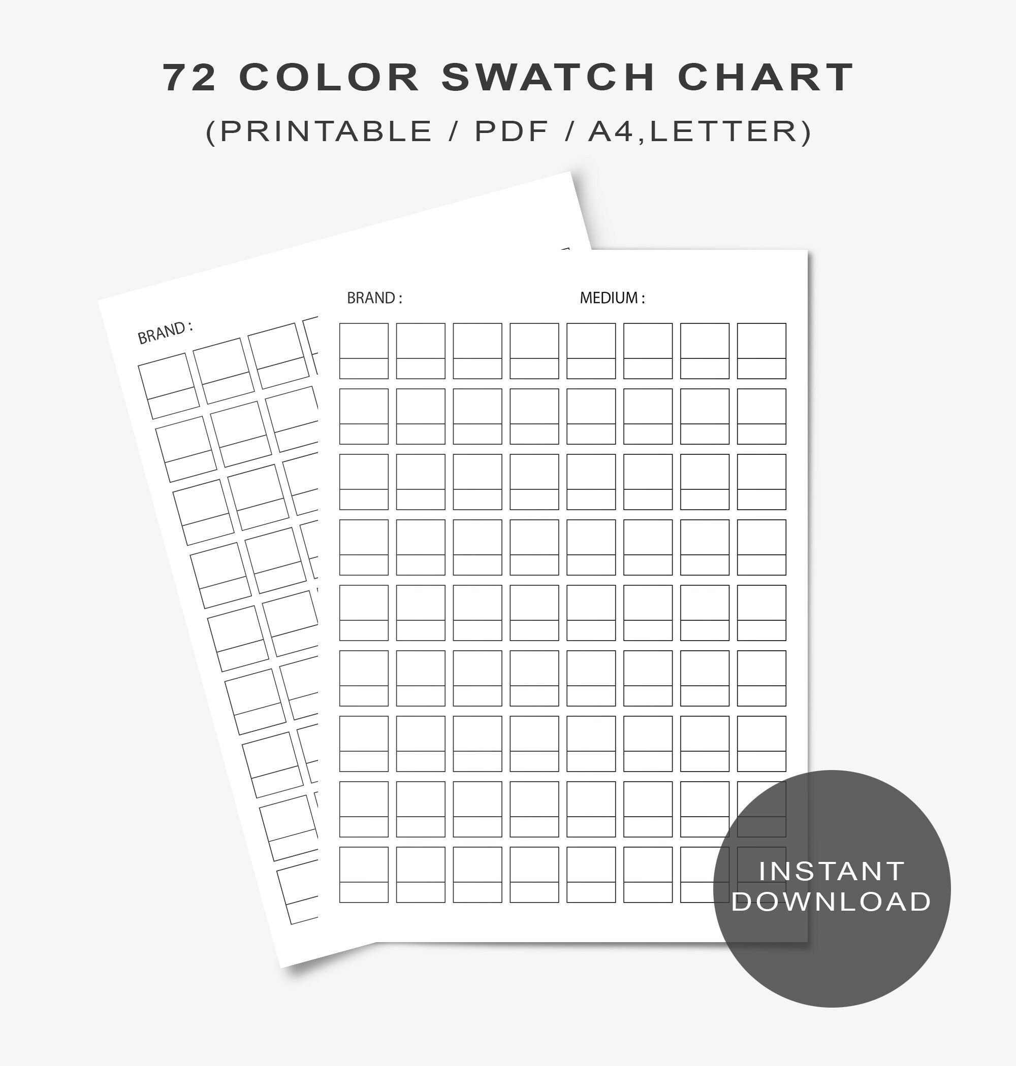 72 Color Swatch Chart Digital Printable 72 Color Swatch Test Template PDF DIY Color Chart Watercolor Color Pencil Pastel Marker Test Etsy