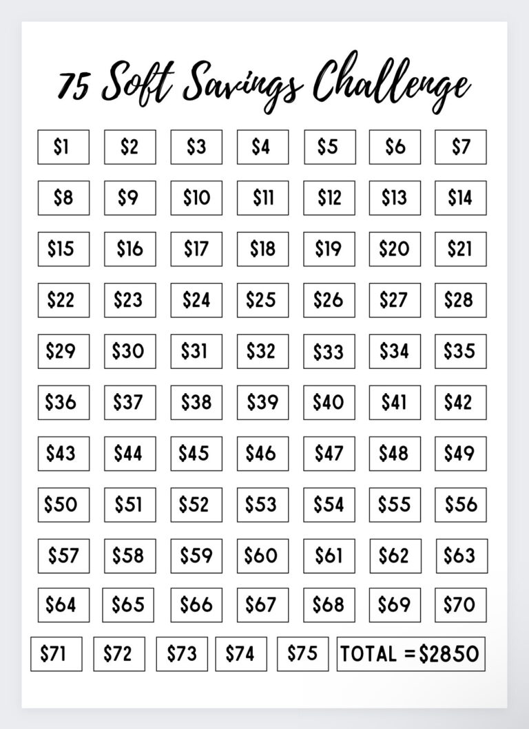 75 Soft Savings Challenge Money Savings Tracker digital Download Etsy