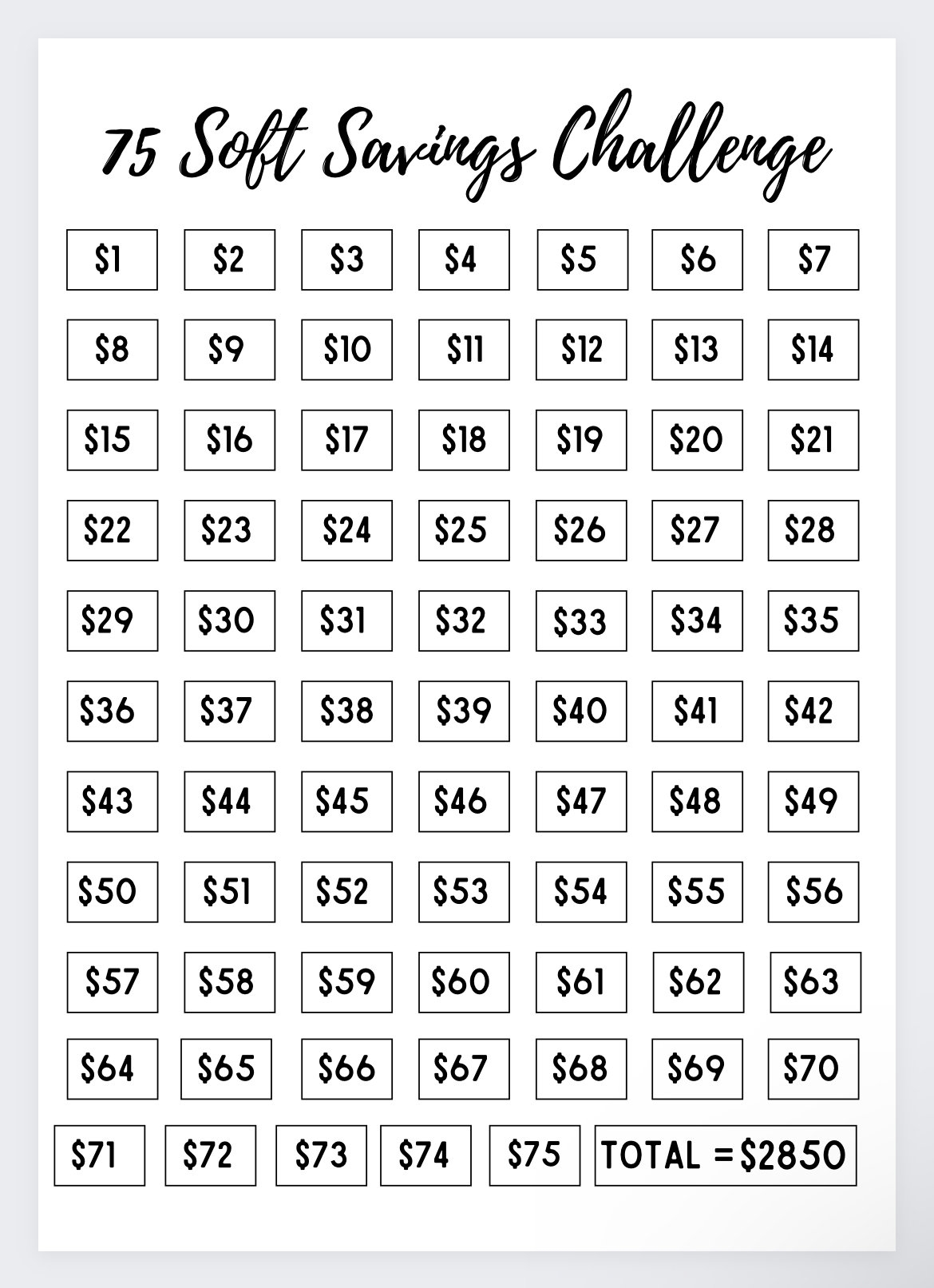 75 Soft Savings Challenge Money Savings Tracker digital Download Etsy